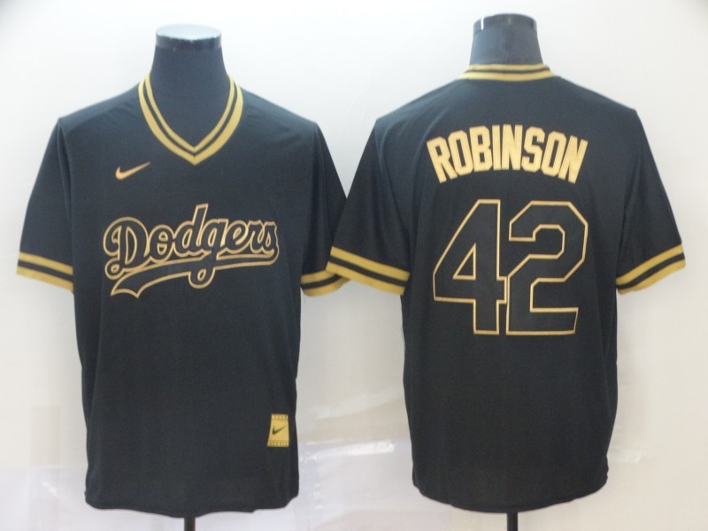 Men's Los Angeles Dodgers Jackie Robinson #42 Black Authentic Jersey